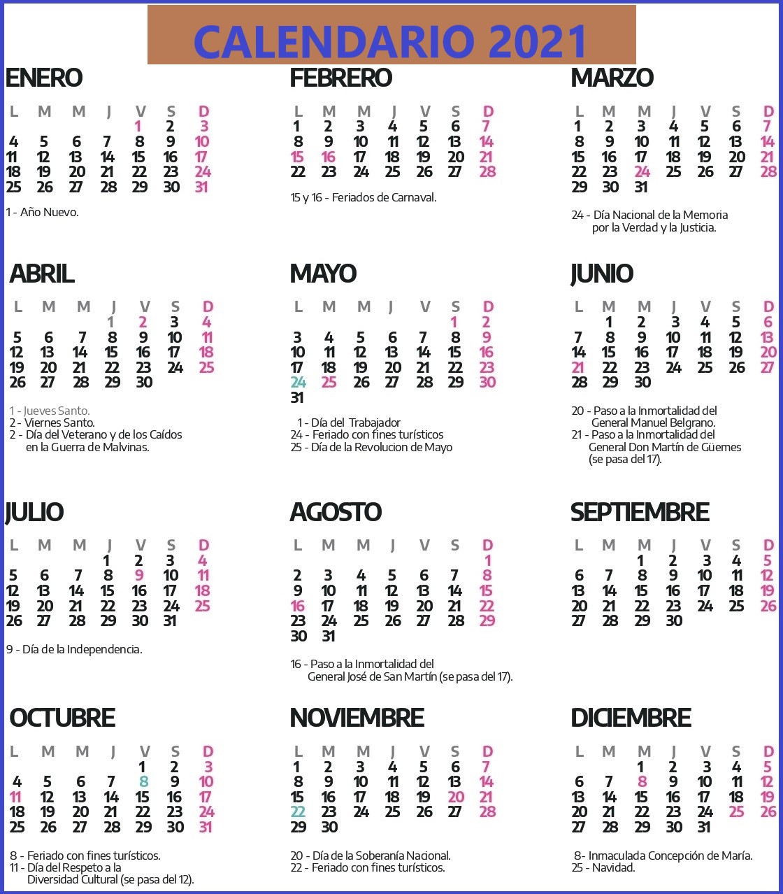CALENDARIO 2021